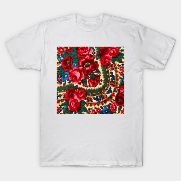 Antique Traditional Russian Folk Art Floral Design T-Shirt by EdenLiving